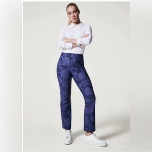 Spanx Sunshine Kick Flare Pants Floret Navy Pull On‎ Large